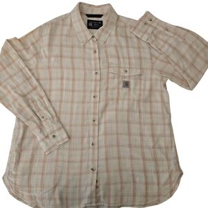 CARHARTT Women Relax Fit Plaid  Size Large Long Sleeve Button Down Shirt Pockets